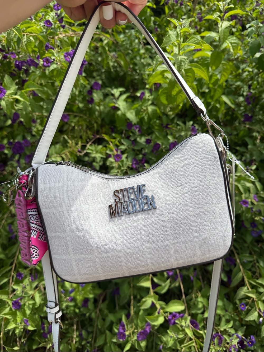 Steve Madden White Shoulder Bag with Pink Accent Charm